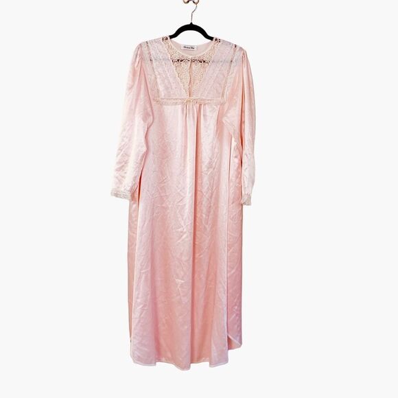Christian Dior Vintage 80s Pale Pink Satin Lace Embroidered Nightgown Sz XL - Picture 15 of 16